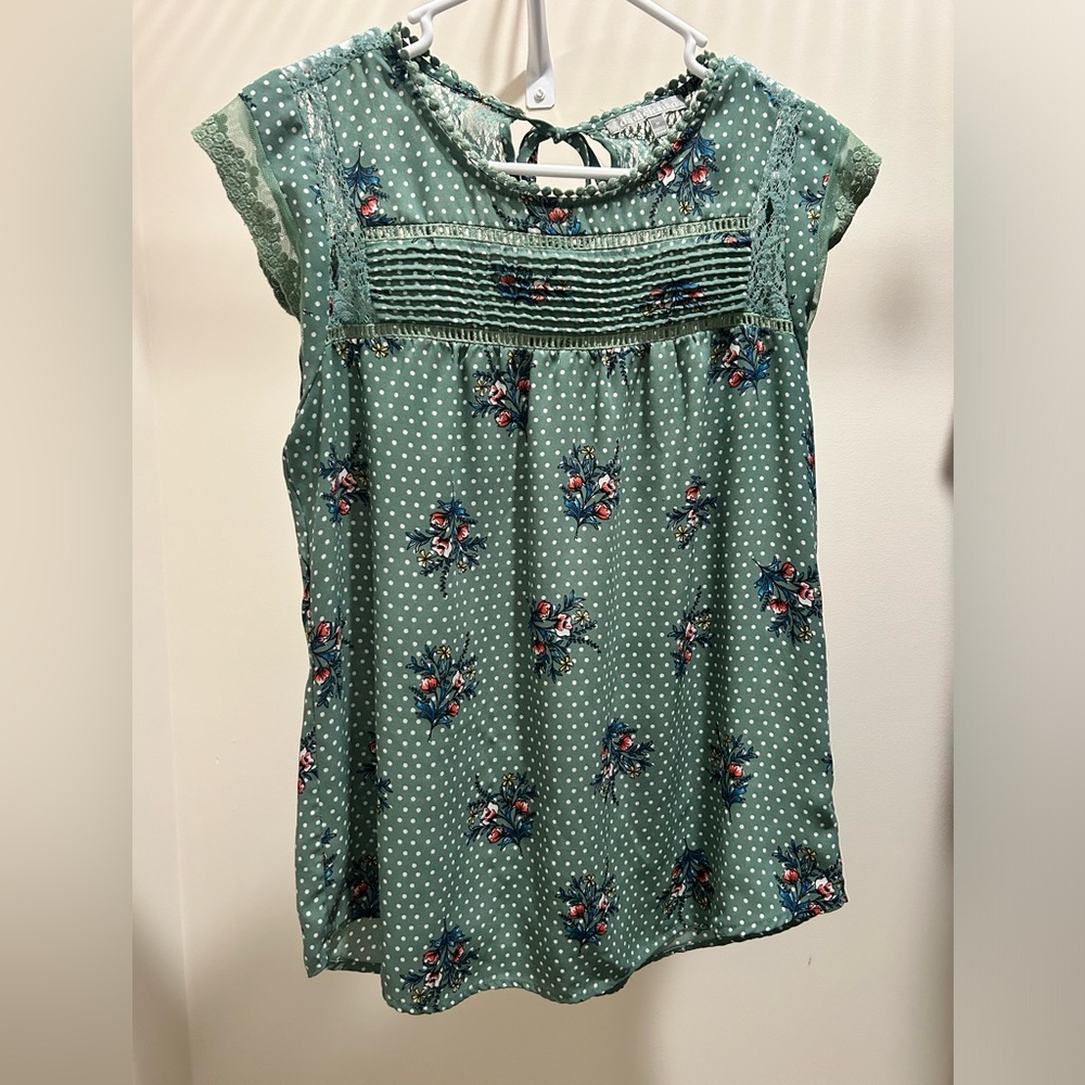 Sage green floral lace blouse Stitchfix
